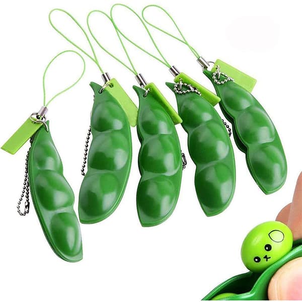 6 stk Fidget Toy Set, Edamame nøkkelring Squeeze-a-bean Soybea