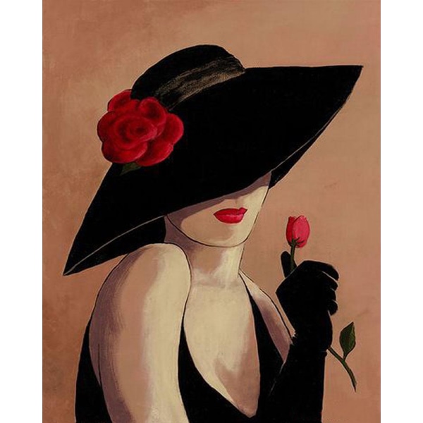 30x40cm, Black Hat Woman 5d diamantmålade strassbroderier