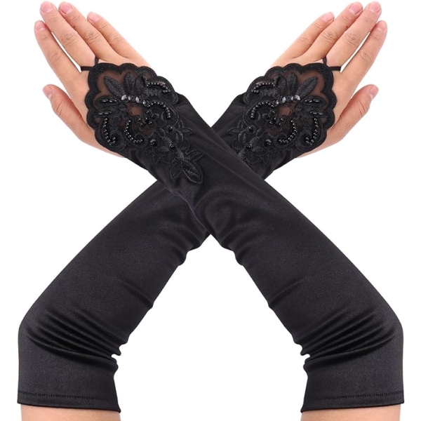 Påsk Black Mesh Spets Fingerless Handskar UV-skydd