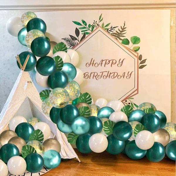50 st-Djungel födelsedag dekorationer, 12 tums guld vit grön ballo