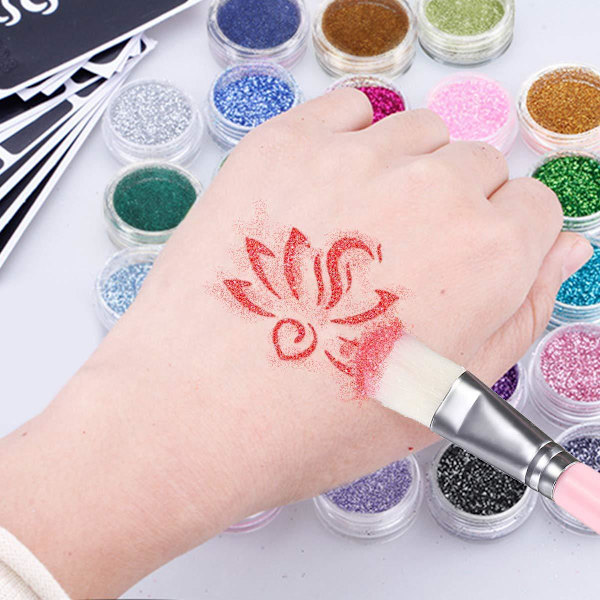 24 Väriä Glittertatuointisetti (200 Sapluunaa), Väliaikainen Tatuointi, Vedenpitävä ja Myrkytön Sh