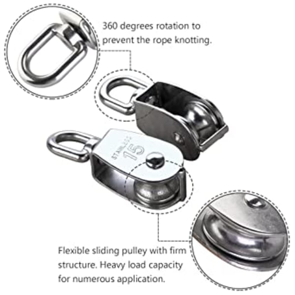 (M15 35kg)1st M15 Silver Single Pulley Block 304 Stainless Stee