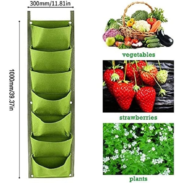 Hängande planteringsväskor, 2-pack 7 fickor hängande vertikal väggväxt