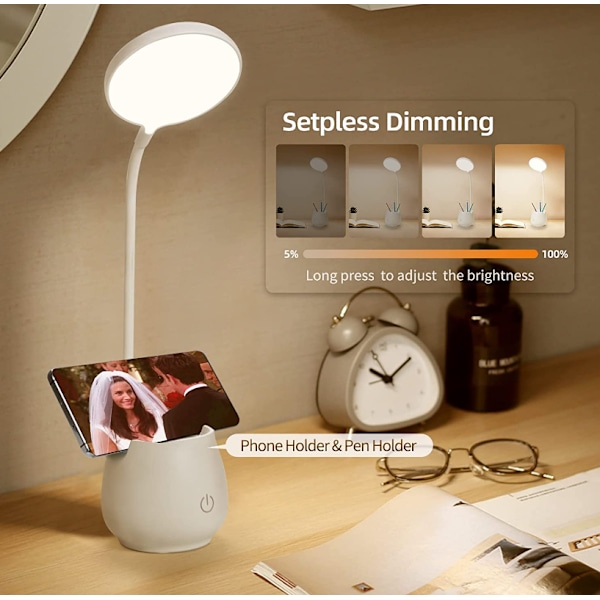 Skrivebordslampe for hjemmekontor sovesal, liten oppladbar LED-skrivebordslampe