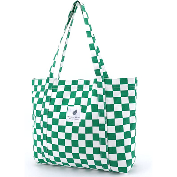 Ruutukangas kangaskassi (vihreä 52*20*32cm) naiset pehmeä kangaskassi,