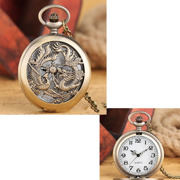 Et skeletteret lommeur i bronze med lommeur Lucky Dragon & P