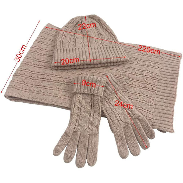 Hatt, halsduk och handskset för kvinnor, damer, mjuk, varm, stickad L