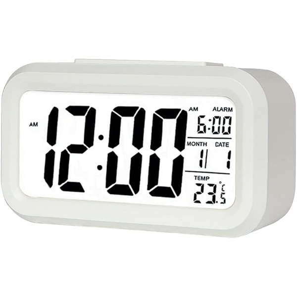 Vit digital väckarklocka, LED-väckarklocka med temperatur, snooze