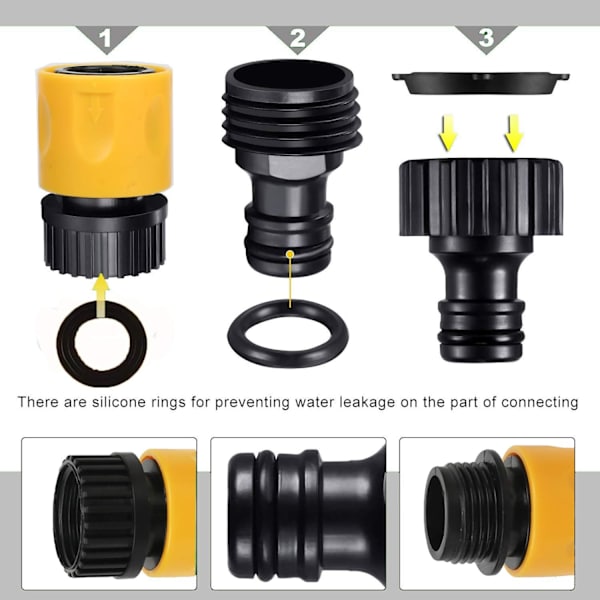 Pakke med 20 hageslangekoblinger, vannslangekranadapter, Y-slangedeler, universell kranadapter, etc.