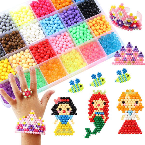 24 farger, Vann Sticky Beads, 3000 Water Sticky Beads Set, Hånd