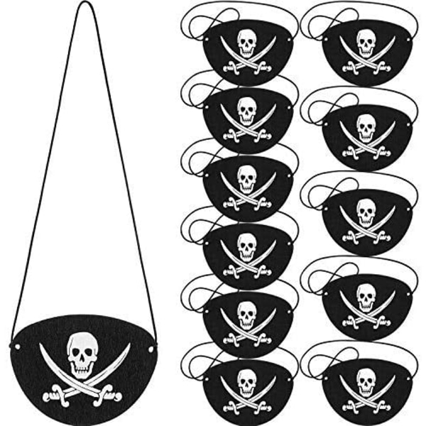 12 stykker piratøyelapper svart filt enkeltøye hodeskallekaptein