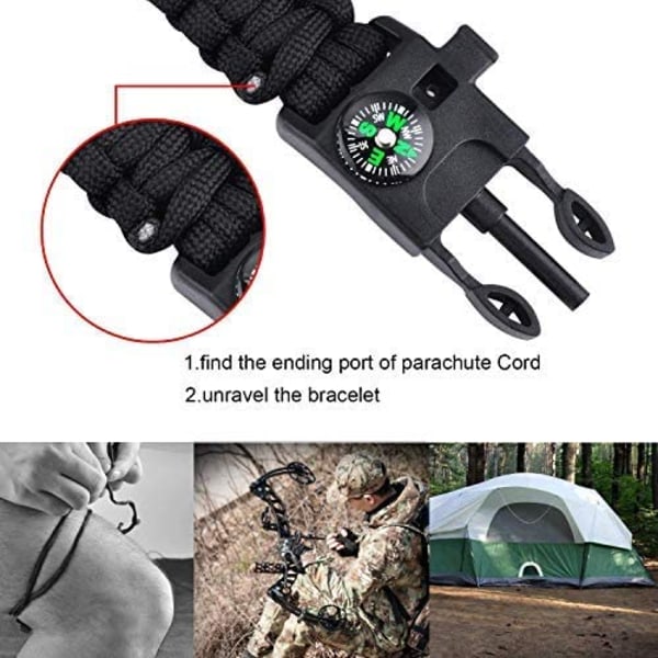 Survival-armbånd, Survival Paracord-sæt med kompas, fløjte