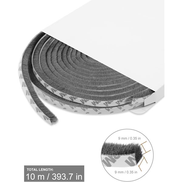 Vindueforsegling, Dørforsegling, 10m x 9mm x 9mm - Grå