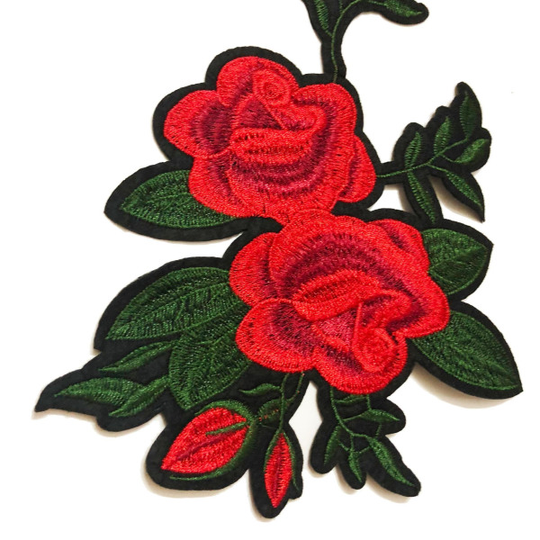 3 STK Broderet Iron-on Patch Sy-on Badge Rose Flower Shape Se