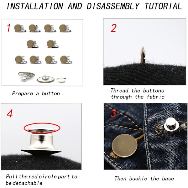 10 kpl farkkujen nappeja, 17 mm irrotettavat metalliset DIY-napit, säädettävät