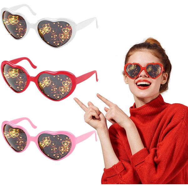 3 stk. 3D Special Effects Hjertebriller, 3D Hjerter Lys Diffraktion