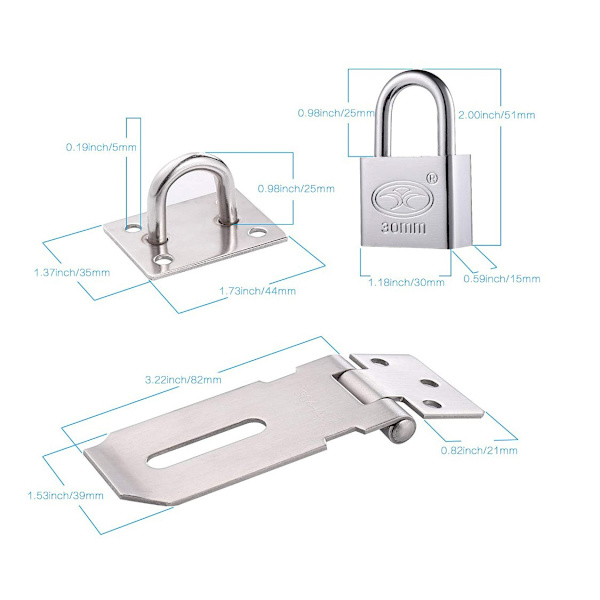 Staple Padlock Hasp with Padlock and Screws, Stainless Steel Doo