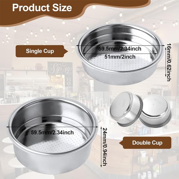 51mm Återanvändbart Kaffefilter i Rostfritt Stål - Silver - 2-pack