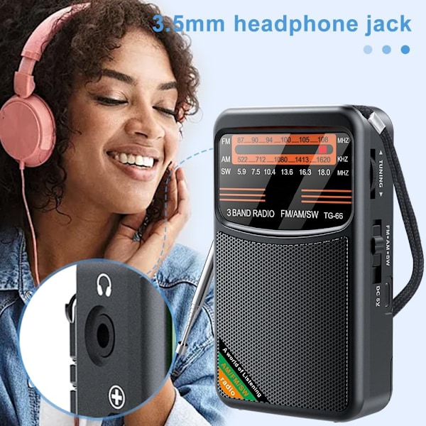 FM/AM/SW - Bærbar Mini Radio - Katastroferadio - Sort