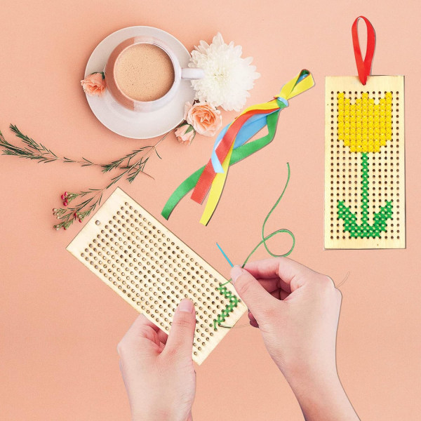 Korsstingssæt, 4 pakninger broderisæt til begyndere, korssting broderisæt med korssting ramme, nåle, tråde, bånd til børn begyndere, DIY-projekt, kunsthåndværk.