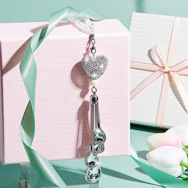 Bling Hjerte Diamant Biltilbehør, (Hvit, 9,8 Tommer) Krystall C
