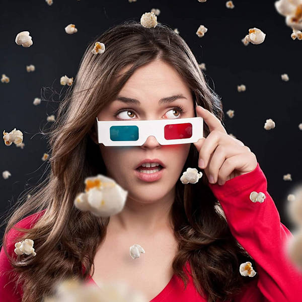 10 Par Røde og Blå Papir 3D Briller for Reise og Filmdekor