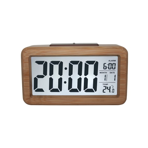 Digital vekkerklokke, nattbordsklokke av tre med stor LCD-bakbelysning 7e99  | Fyndiq