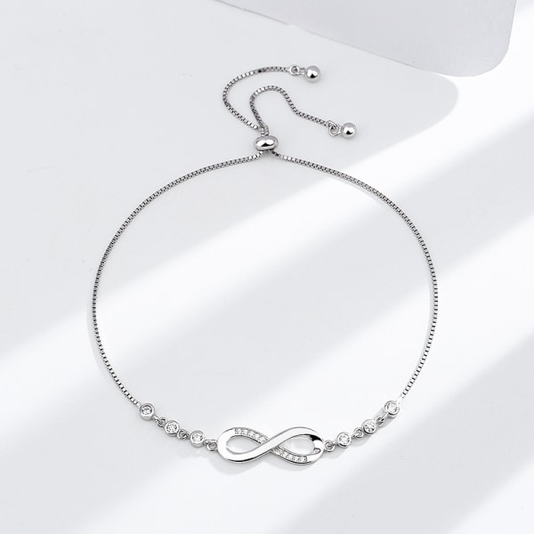 Damearmbånd i 925 sterlingsølv, uendelighedshjertearmbånd med kubisk zirkonia, justerbart armbånd til fødselsdagsgave, morsdagsgave