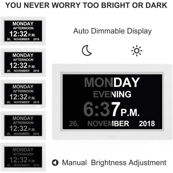 Digital kalender dag ur fotoramme (9-tommer sort) - Automati