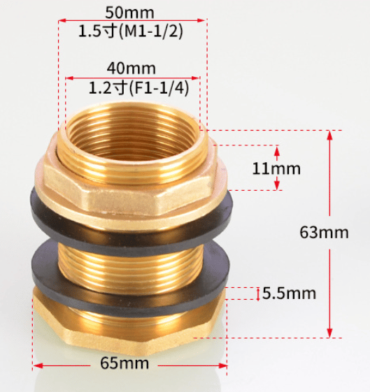 2 st DN40 Mässing Vattentank Vattenrör Koppling Adapter Kran