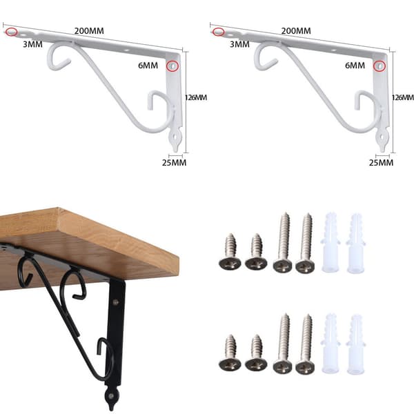 2-delat set (vit, ca 200*126*25mm) fällbart bordsstativ Triangulär konsol, delad hylla, rätvinklig järnram, vägg