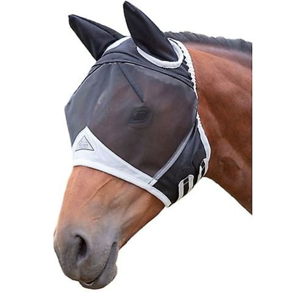 Fine Mesh Pferdefliegenmaske mit Ohren Schwarz S