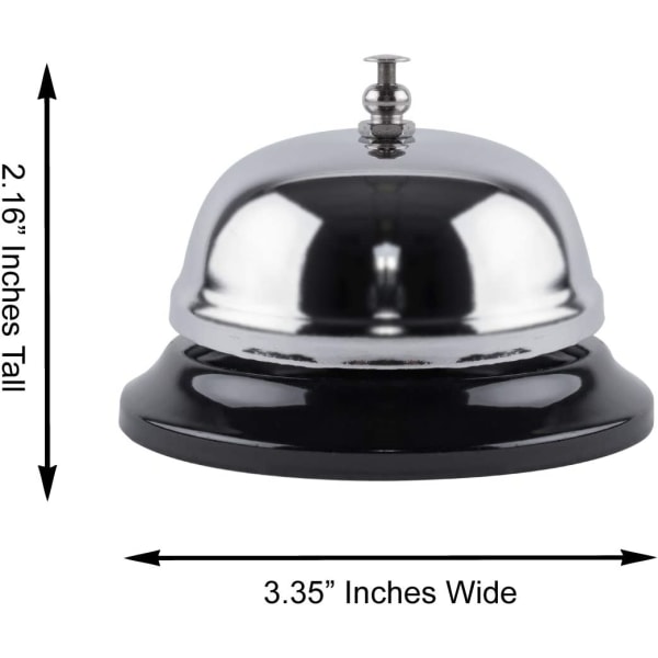 2-pakks ringeklokke for resepsjon, 3,35 tommer, sølvfarget metall, rustfritt