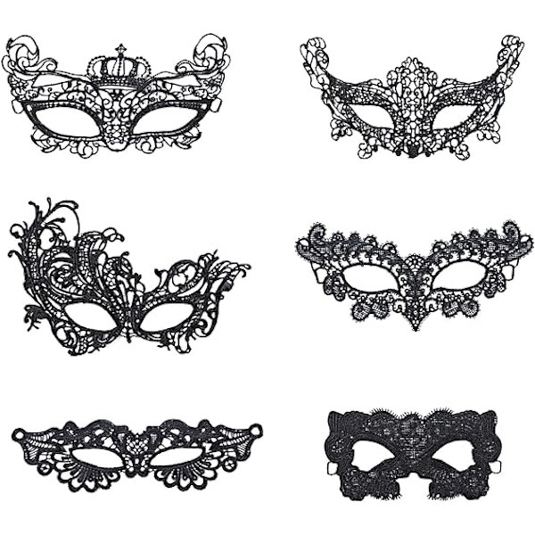Svart - Pakke med 6 kvinners maskeballmaske venetiansk øyemaske sexy