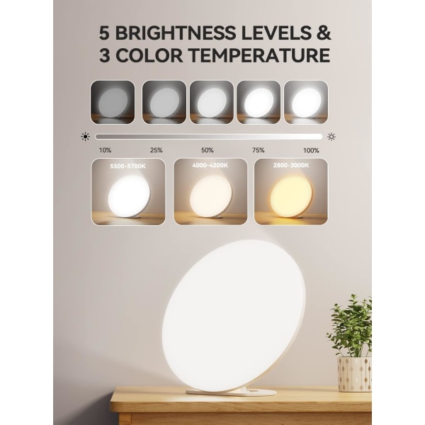 Lettvekts solcellelampe 13 000 Lux UV-fri LED solcellelampe med 5 lysstyrkenivåer/3 fargetemperaturer/4 timere Fjernstyrt solcellelampe med minnefunksjon for hjemmekontor