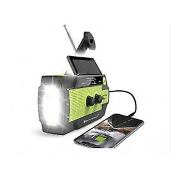 Nödradio, 4000mah väderradio med handvev solladdning, 3 växlad LED-ficklampa, sos-larm, bärbar powerbank（grön）