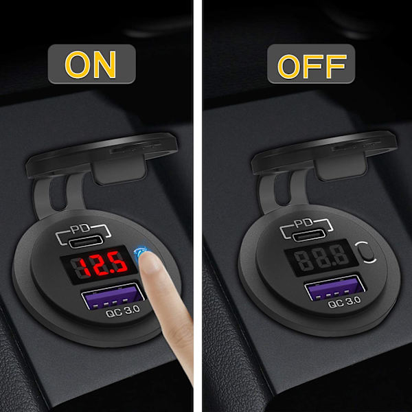 12V USB C-billaderuttak, Ouffun Dual PD & QC 3.0-porter