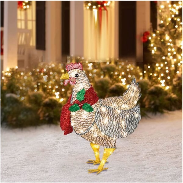 Lysende kylling, dekorativ hagearbeid haug Led julepynt