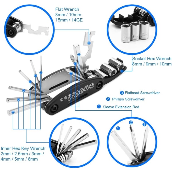 16-i-1 fickmultiverktyg kompatibel med cyklar / mountainbikes