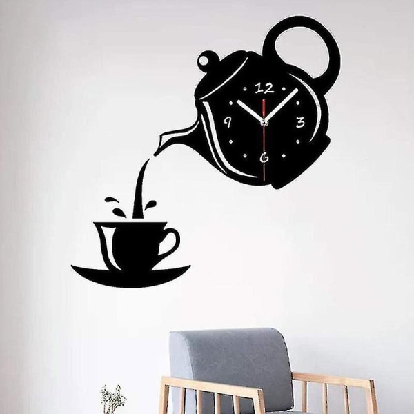 Kreativ tekande kedel vægur, 3d akryl kaffe te kop