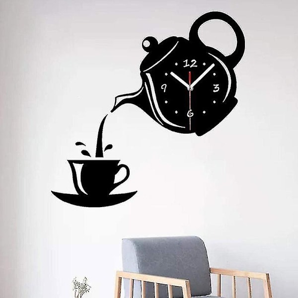 Kreativ tekanna kittel väggklocka, 3d akryl kaffe tekopp