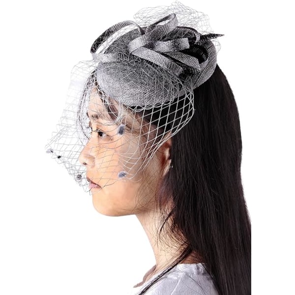 Gray - Wedding Veil for Women, Bridal Hat, Float Hat, Flower Broo