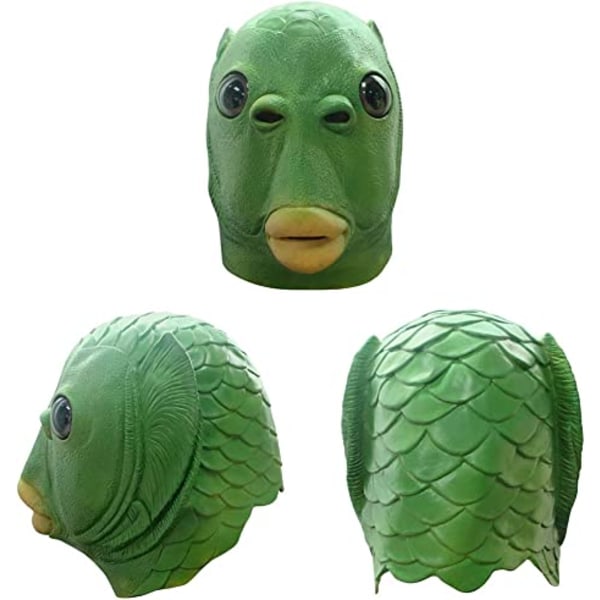Söt rolig grön fiskmask Vuxen latex djur Helhuvudmask Hal