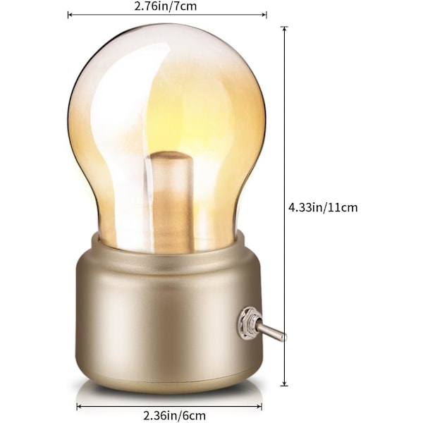 Retro nattbordslampe pære (D'oro), USB oppladbar LED nattlys