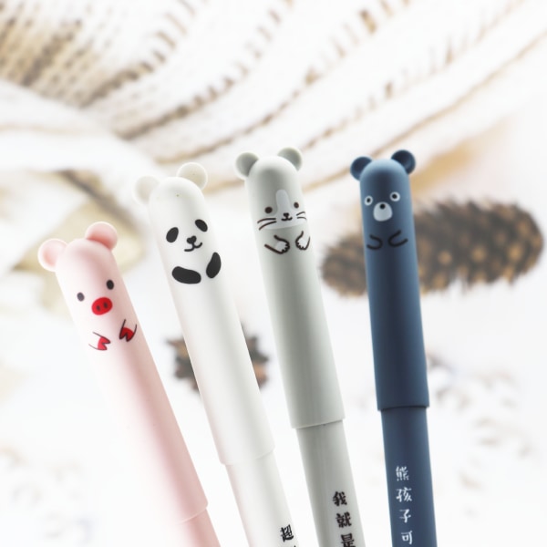 4 Pieces Cartoon Animals Erasable Pen Neutral Cute Panda Cat Pig