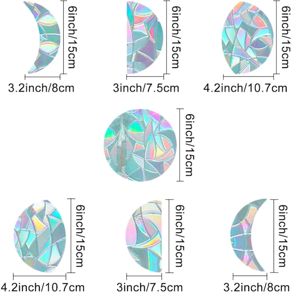 7 kpl Kuun Vaihe Ikkuna Tarrat Auringonsäteilyyn Anti-Collision Tarra Staattinen Rainbow Lasitarrat