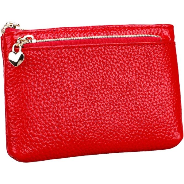 Red Leather Wallet with RFID Protection Mini Wallet Heart-Shaped