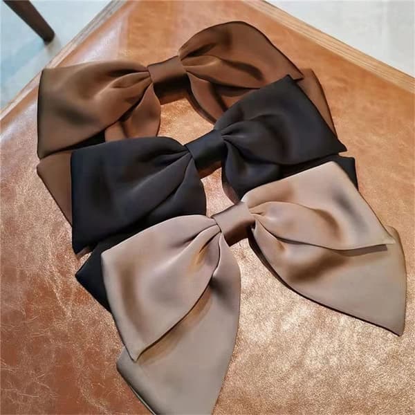 Stor hårklemme til kvinder Sort satin spænder med elegant sløjfe