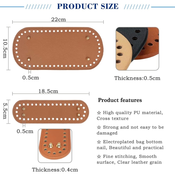 8 delar väska botten, oval virkad väska botten med hål PU läder