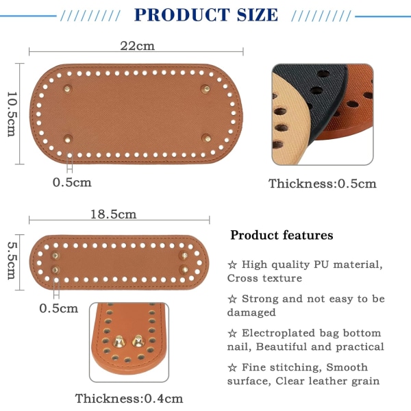 8 kappaletta laukkupohjaa, soikea virkattu laukkupohja rei'illä PU-nahkainen laukkupohja virkattu laukkupohja käsin kudottuihin virkattuihin DIY-olkalaukkuihin (2 kokoa 4 väriä)